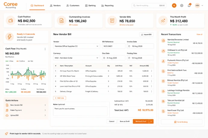 COREE Accounting financial dashboard