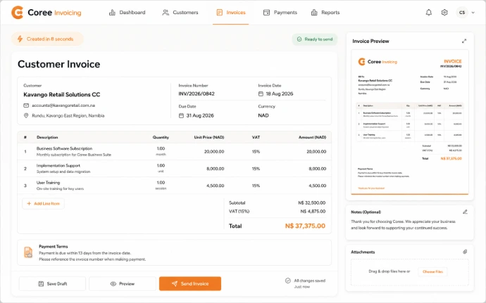 COREE Invoicing invoice editor