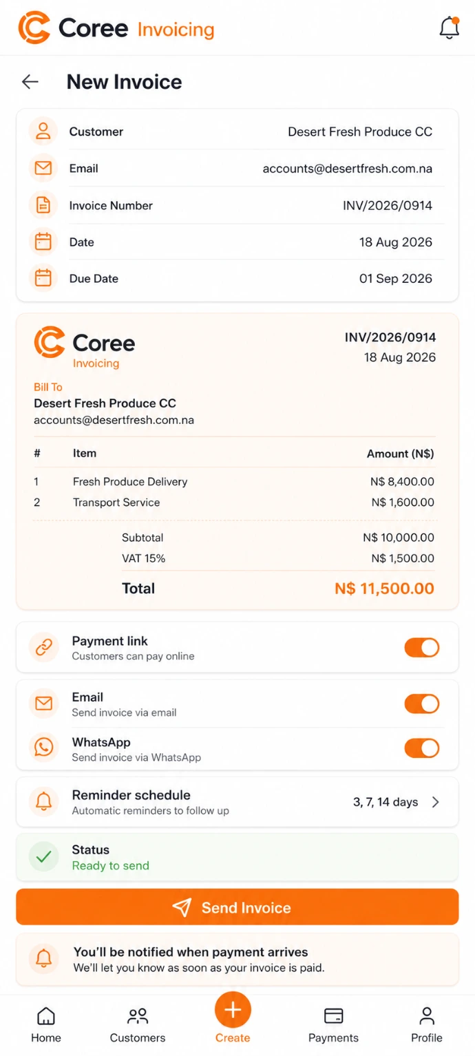 COREE Invoicing mobile invoice management