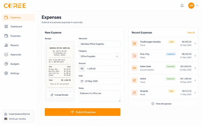 COREE Expenses receipt submission