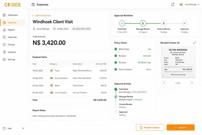 COREE Expenses approval workflow