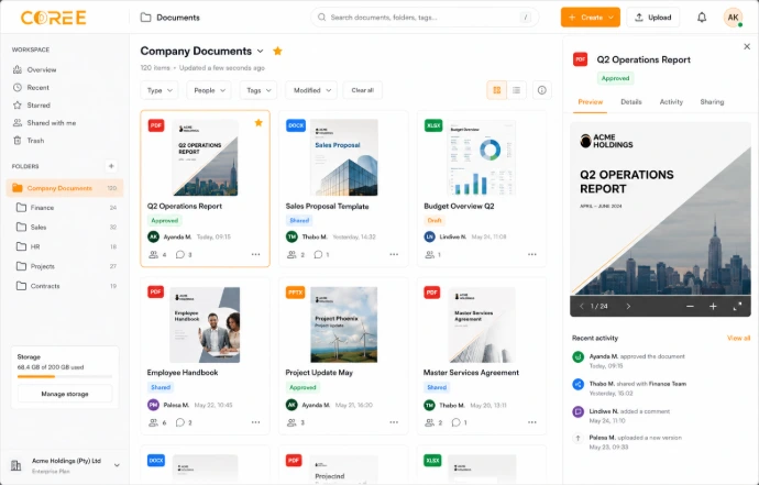 COREE Documents management workspace