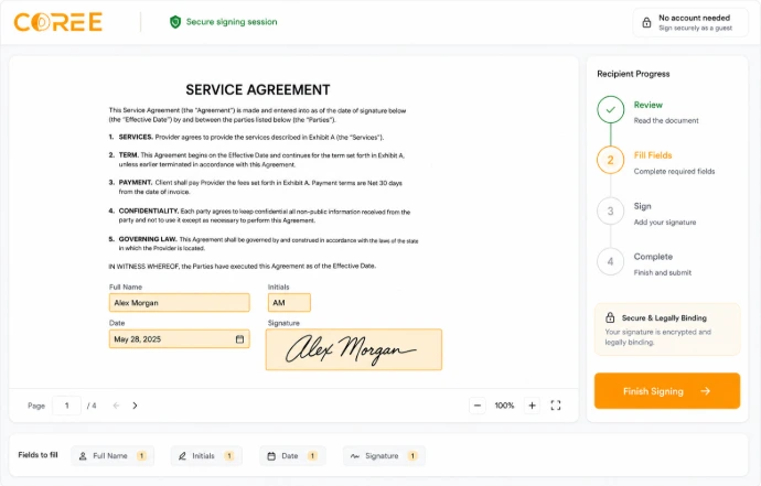 COREE digital document signing experience