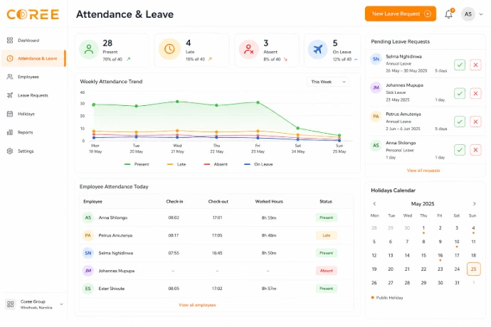 COREE employee attendance and leave management