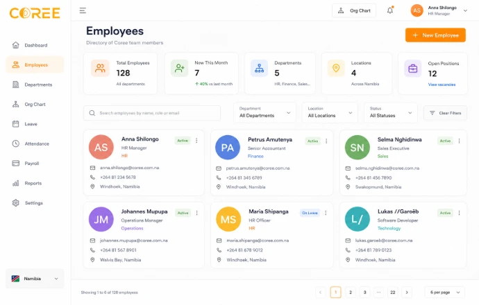 COREE employee directory and HR management