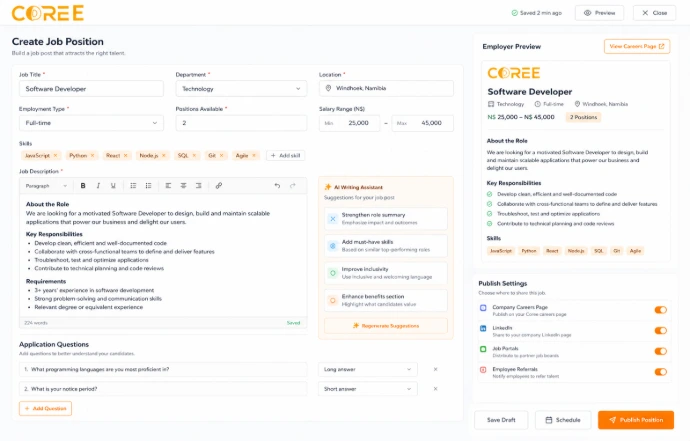 COREE Recruitment job position management