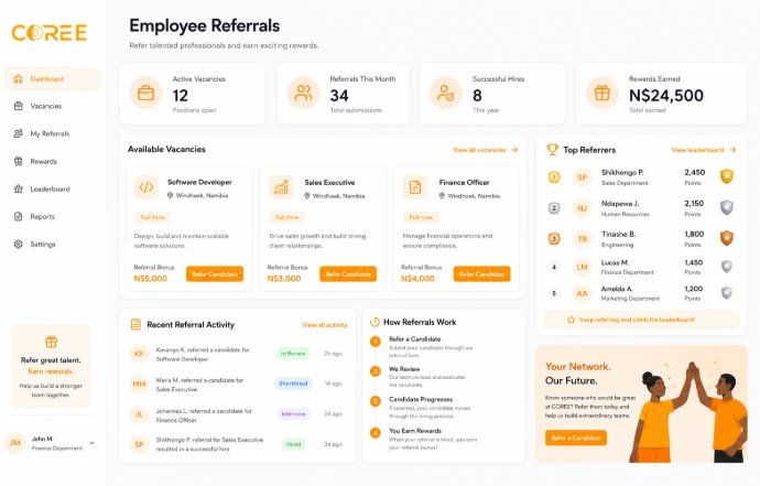 COREE employee referral program dashboard