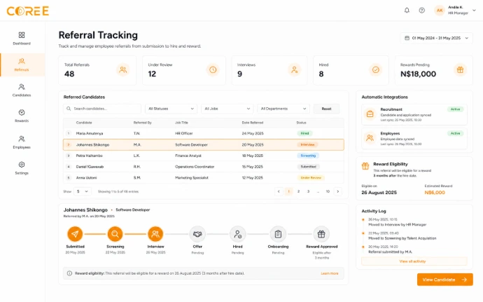 COREE Referrals recruitment tracking