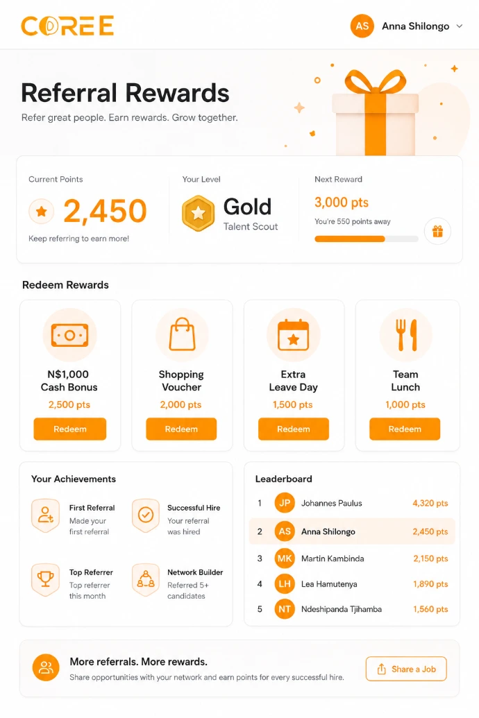 COREE Referrals rewards and recognition