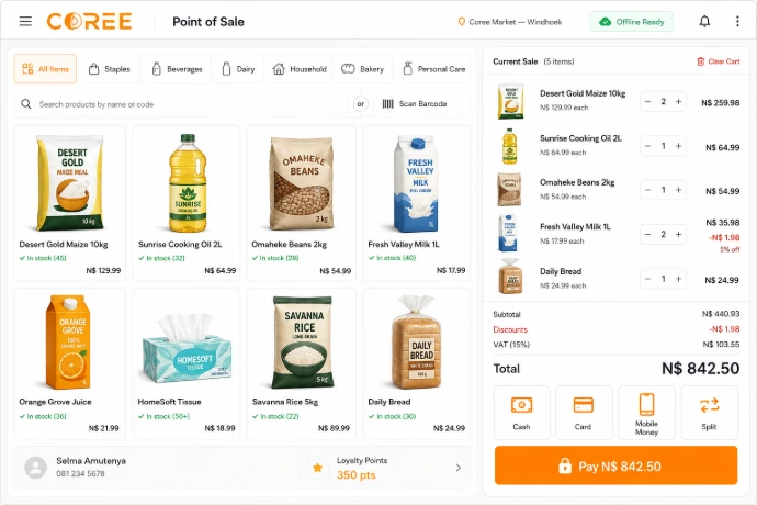 COREE Point of Sale checkout interface
