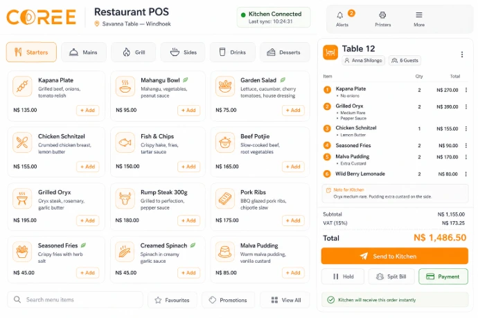 COREE Restaurant POS order management
