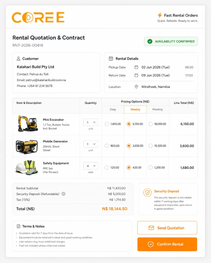 COREE rental order management