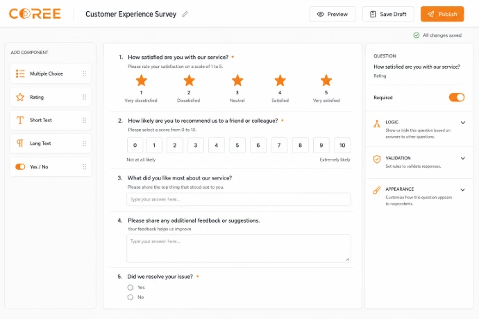 COREE Surveys survey builder