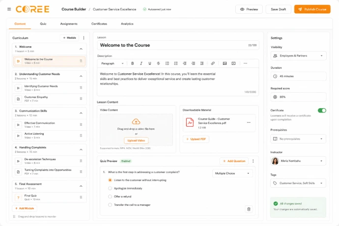 COREE eLearning course builder