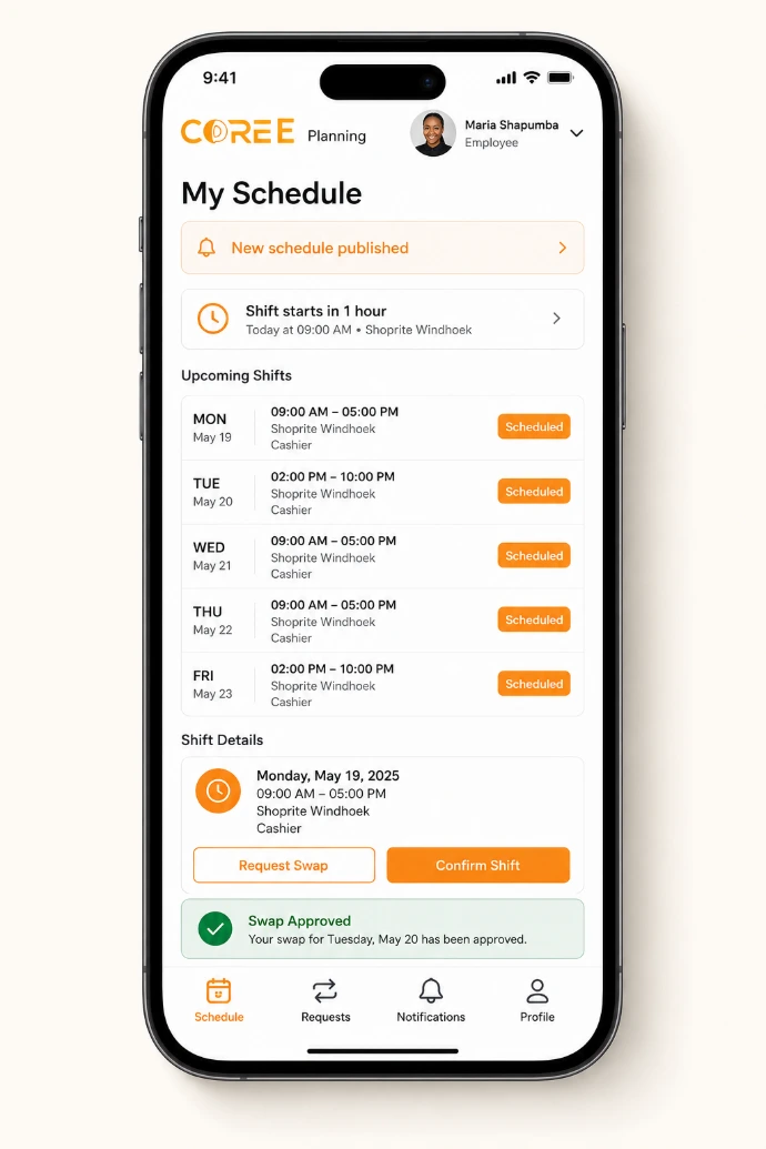 COREE Planning employee work schedule