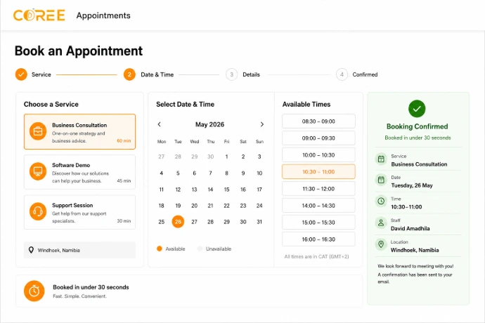 COREE Appointments availability and scheduling