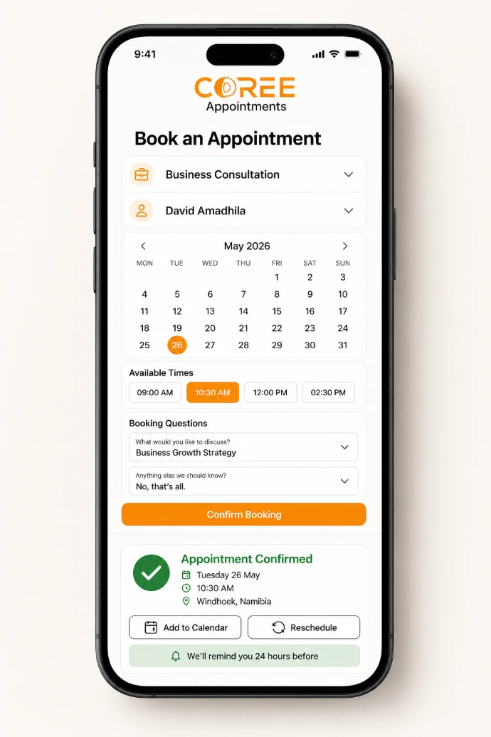 COREE Appointments mobile booking