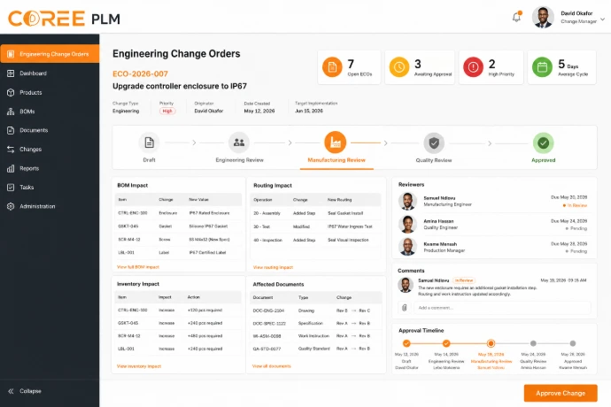 COREE PLM Engineering Change Orders