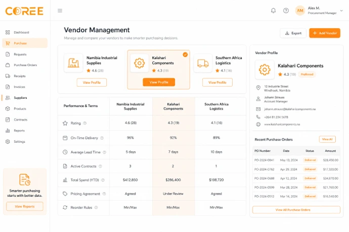 COREE Purchase supplier management