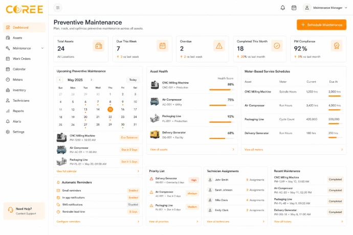 COREE preventive maintenance management