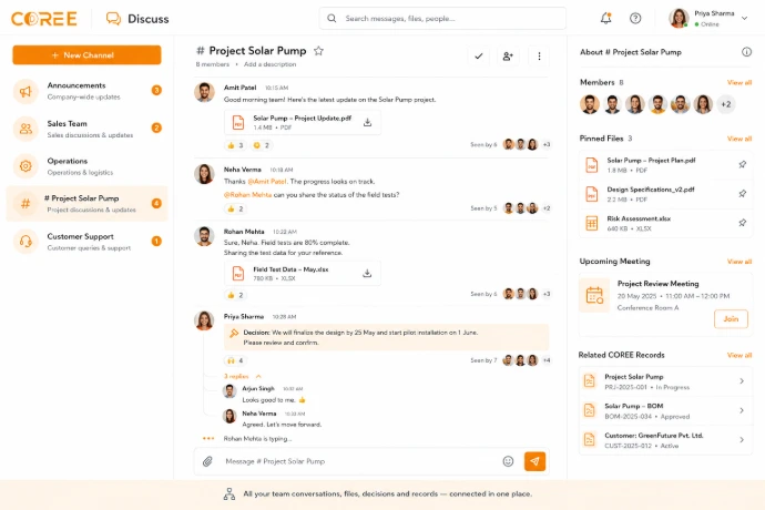 COREE Discuss team communication workspace