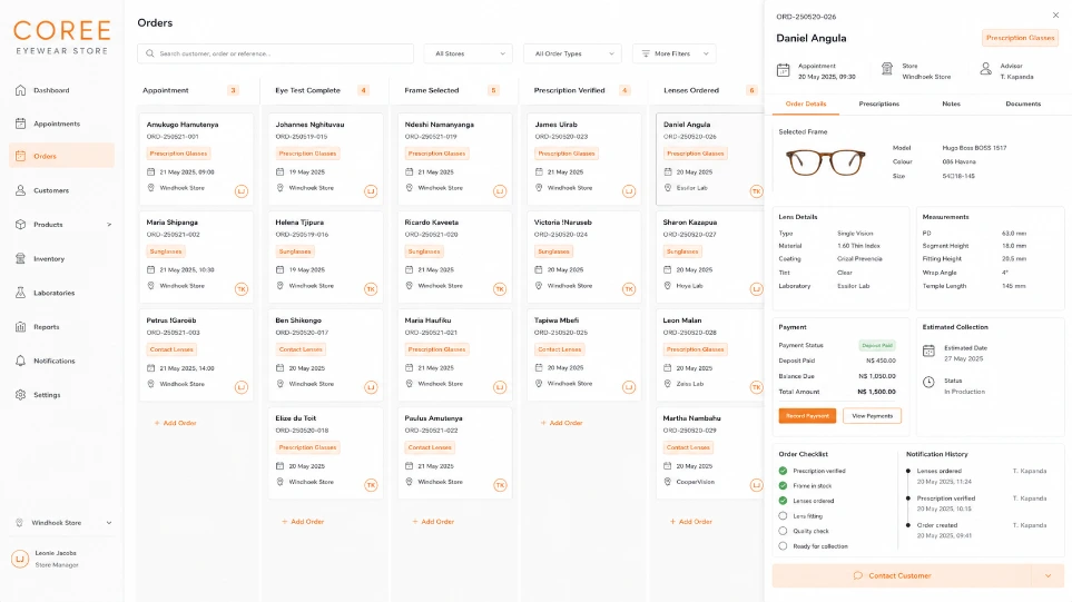 Coree Eyewear Store Workflow