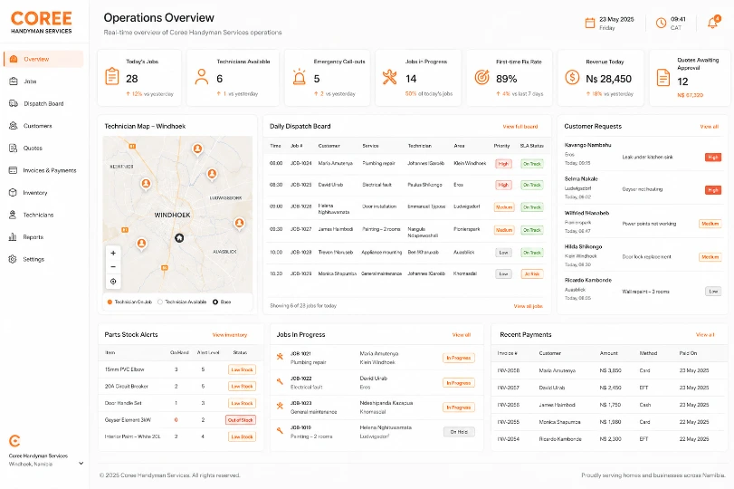 Coree Handyman Services Dashboard