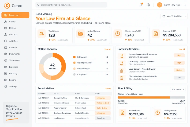 Coree Law Firm Dashboard